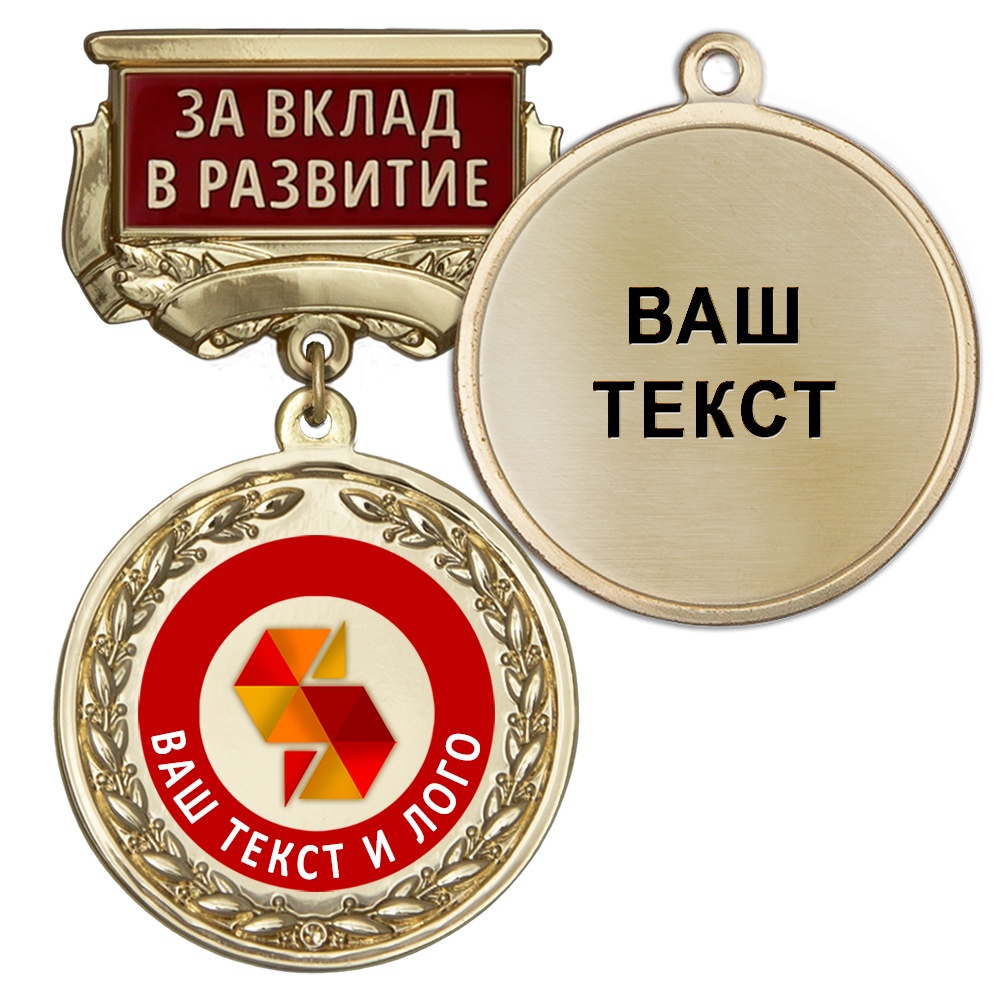 Лицевая сторона награды Медаль цвет золото с цветным логотипом (на колодке "За вклад в развитие")