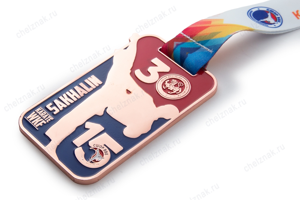 3D фото награды Медаль спортивная, на ленте «Чемпионат первенство по каратэ Сахалинская область 2019г.» III место (бронза)