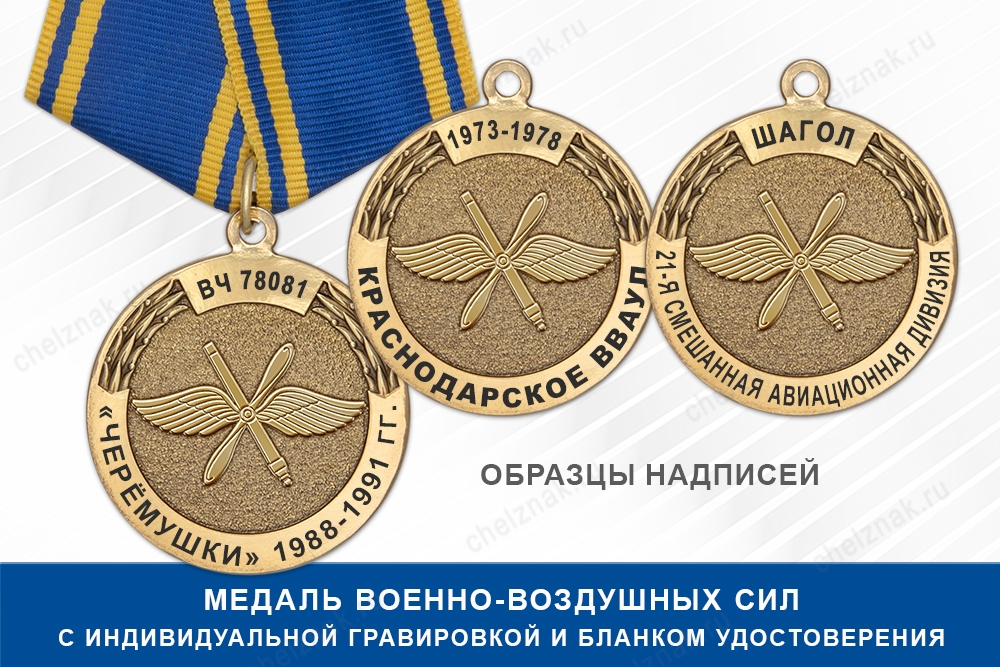 Медаль ВВС (с текстом заказчика), с бланком удостоверения, дополнительное фото 2