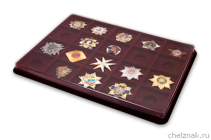 Планшет под ордена, 20 ячеек (68х68) мм бордовый